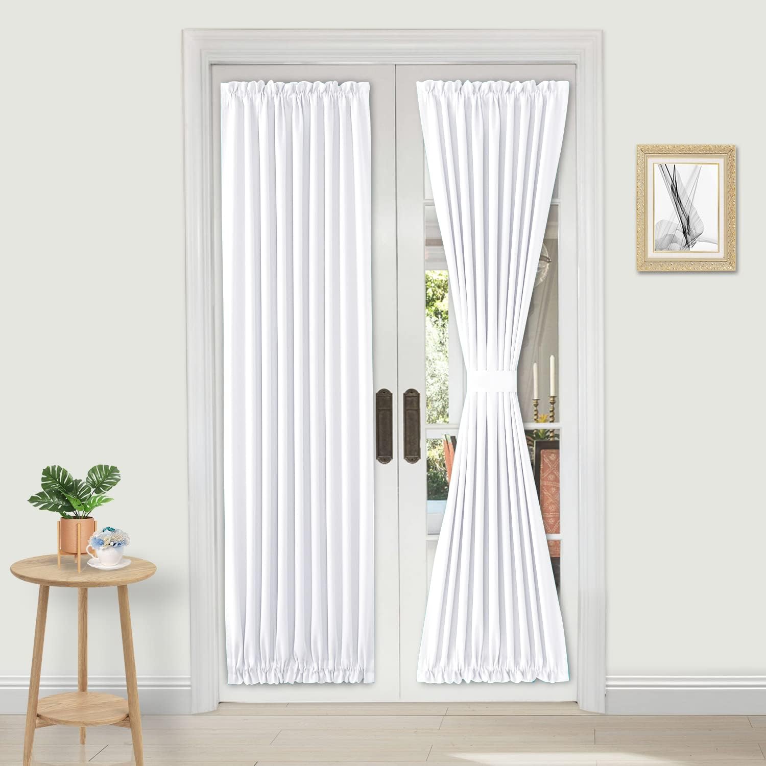 Window Treatments - DWCN French Door Curtains – Rod Pocket Thermal Blackout Curtain for Doors with Glass Window, Kitchen and Patio Doors for Privacy, 25 X 72 Inches Long, 1 Curtain Panel with Tieback, Pure White