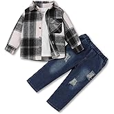 FoWear 3Pcs Toddler Boy Clothes Botton Down Shirt and T-Shirt with Pants Toddler Boys Winter Clothes