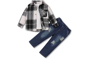 FoWear 3Pcs Toddler Boy Clothes Botton Down Shirt and T-Shirt with Pants Toddler Boys Winter Clothes