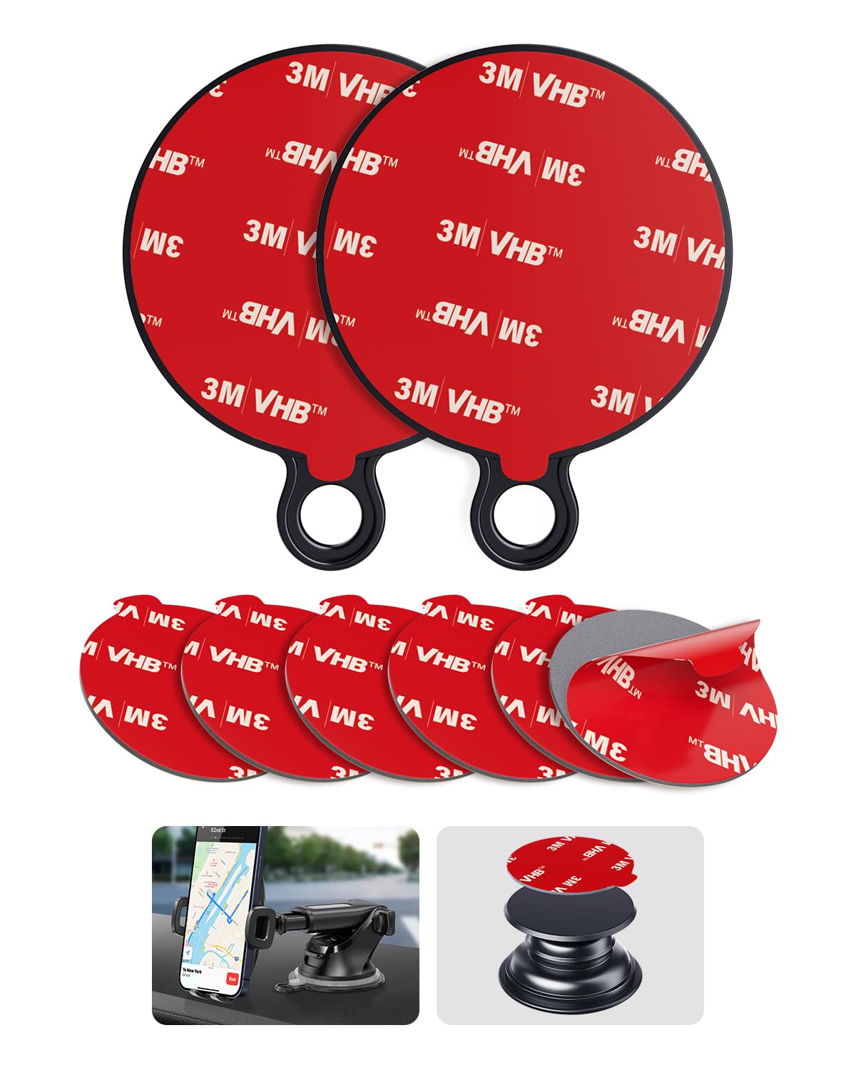 APPS2Car 3M Adhesive Pads-2pcs 70mm Round & 6pcs 35mm (1.38 inches) Round, 70mm Dashboard Pad Mounting Disk for Car Suction Cup, 1.38" VHB Sticky Tape for Phone Collapsible Grip & Stand