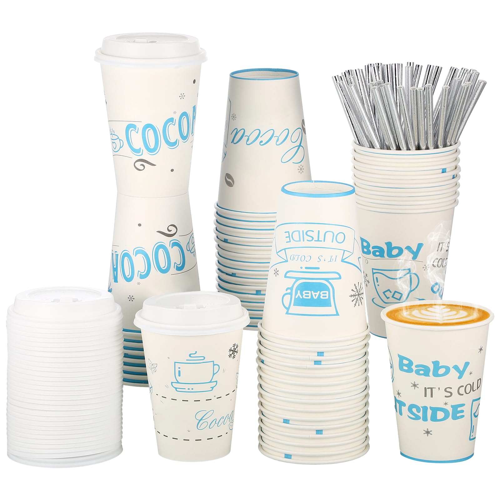 Photo 1 of **************missing parts************
Suttmin 48 Pcs 9 oz Hot Cocoa Bar Disposable Coffee Cups Christmas It's Cold Outside Tea Paper Cup with Lid and Straw for Christmas Baby Shower Party Supplies(Blue)
