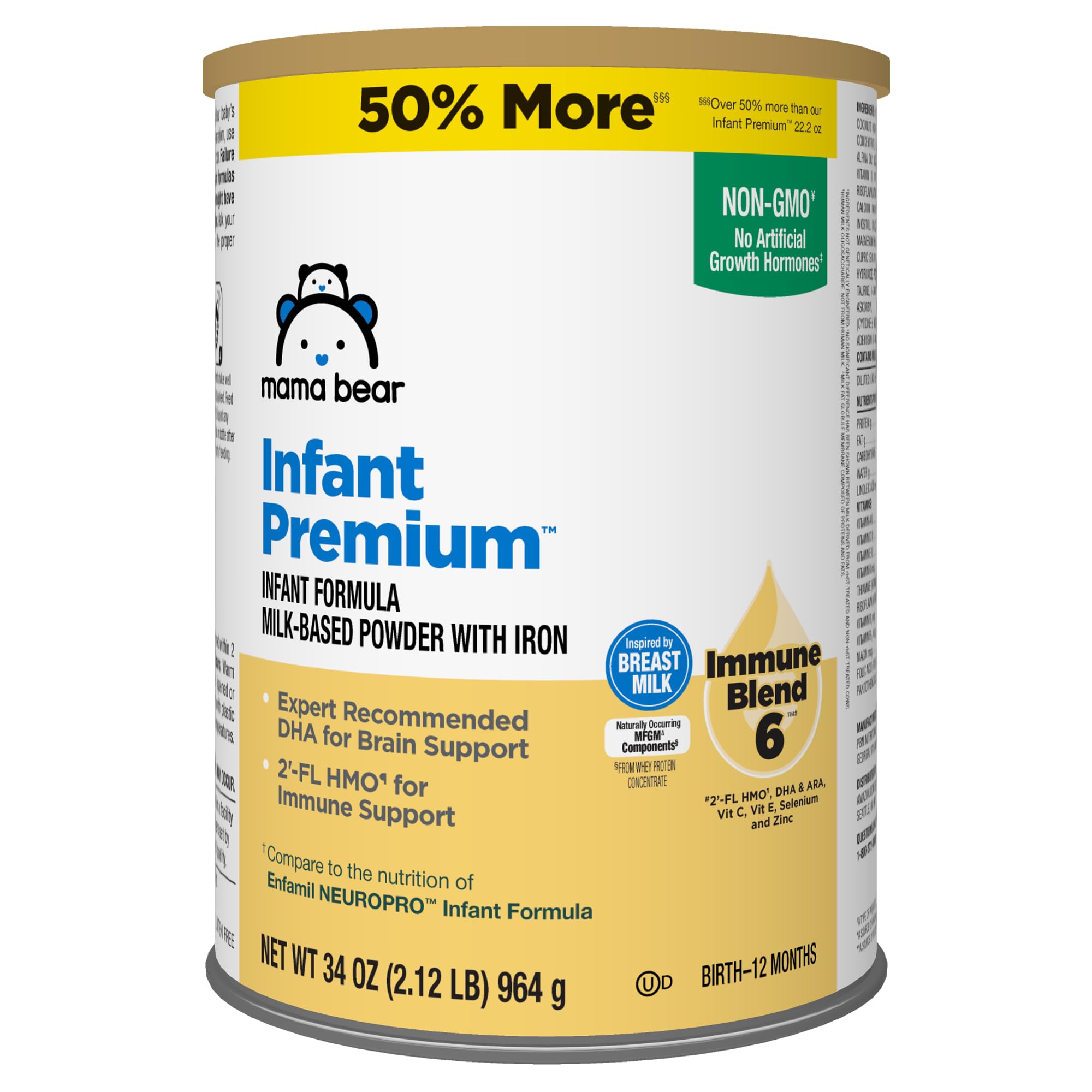 Amazon Brand - Mama Bear Infant Premium Milk-Based Baby Formula Powder with Iron, 2'FL HMO, Omega-3 DHA and Choline, Brain, Growth, Immunity, Non-GMO, 2.12 pound (Pack of 1) Image