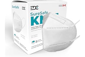 SURESAFE 50 Pack White Face Masks - 5 Ply Masks Disposable, Disposable Masks Adult With Adjustable Ear Loops & Nose Bridge, D