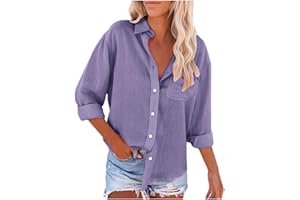 WODCEEKE Womens Button Down Shirts Long Sleeve Cotton Dress Shirts Bussiness Casual Work Blouses Tops with Pocket