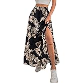 Avanova Women Boho Floral Slit Maxi Skirt Split Thigh High Waisted Long Skirts