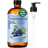 Yoken Organic Grapeseed Oil 16 oz GLASS BOTTLE - USDA 100% Pure & Natural Cold Pressed Grape Seed Carrier Oil for Skin & Hair - Single Ingredient, Hexane Free, Light & Silky Body Moisturizer