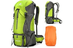ShowyLive 70L Hiking Backpack - Lightweight Waterproof Travel Backpack for Men & Women, Foldable Daypack with Rain Cover for Camping & Outdoor (Fluorescent Green)
