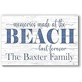 Custom Beach House Sign Personalized Home Decor - Coastal Theme Decoration - SOLID WOOD - 16.5 in x 10.5in (Memories Made At The Beach)