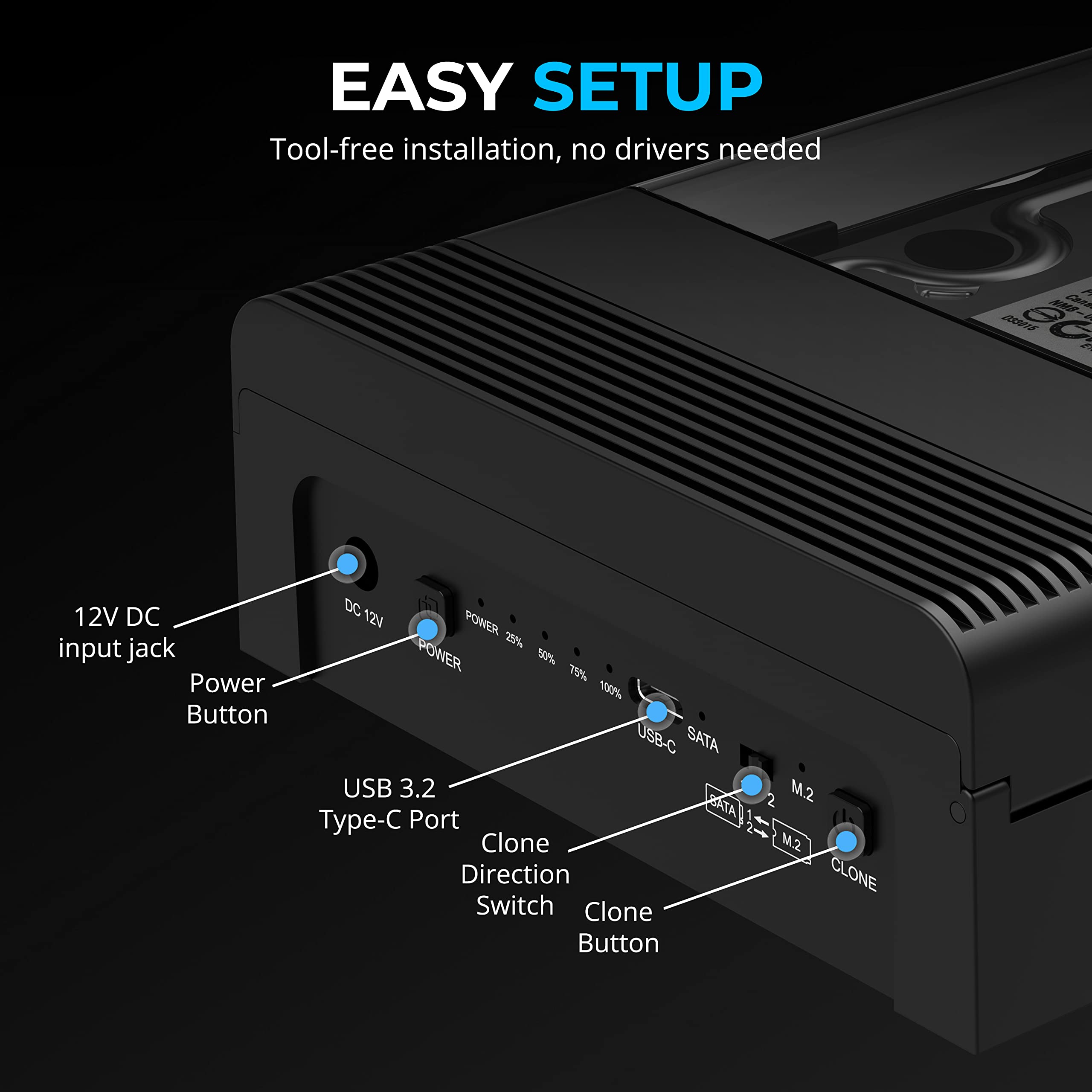 SABRENT M.2 SSD & HDD Festplatten Dockingstation, NVME Gehäuse Festplattengehäuse, 2,5" 3.5" SATA & M2 Dock, Werkzeuglos USB C 10Gbps Docking Station mit Offline Klonen, M 2 Kühlkörper (DS-UFNC) 6