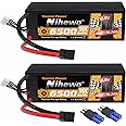 Nihewo 4S Lipo Battery 2Packs 14.8V Lipo Battery 6500mAh 90C Hard Case with Tx Plug + EC5 Adapter Compatible with Arrma Losi 1/5 1/6 1/7 1/8 RC Car Truck Vehicles Truggy Buggy Models