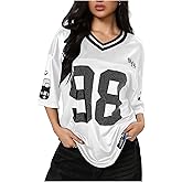 SOLY HUX Jersey Shirts for Women Y2k Graphic Number Oversized Tees V Neck Half Sleeve Cute Soccer Streetwear T Shirt Tops
