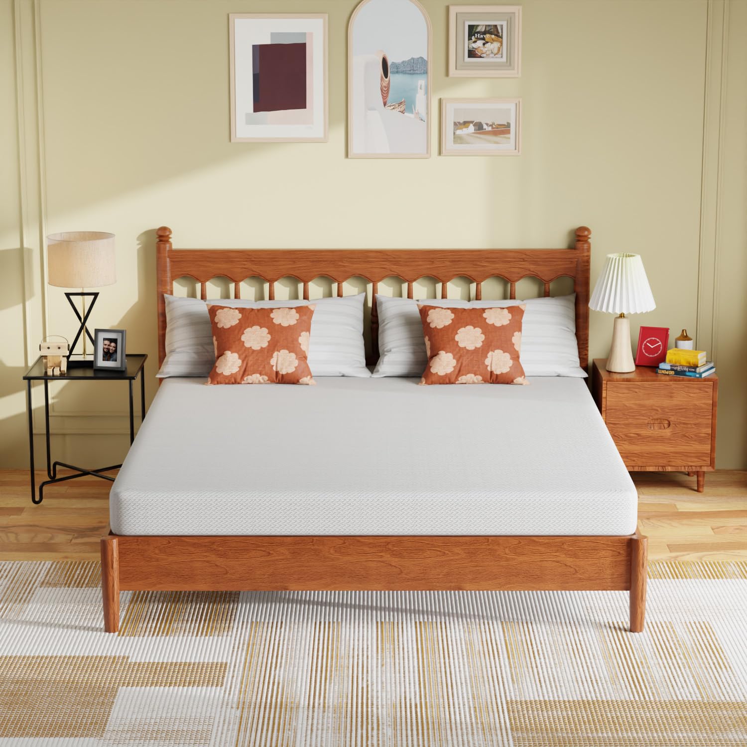 PayLessHere 6 inch Memory Foam Mattress Cooling Gel Green Tea Infused Mattress,Fiberglass Free,CertiPUR-US Certified,Cooler Sleep Supportive & Pressure Relief,White California King Image