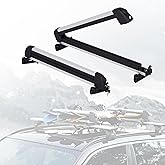Ski& Snowboard Roof Racks, Ski Roof Racks with Anti-Theft Lock Racks Carrier for Snowboards Universal Ski Top Holder Fits for Square/Aero/Oval Cross Bars, Silver, Large