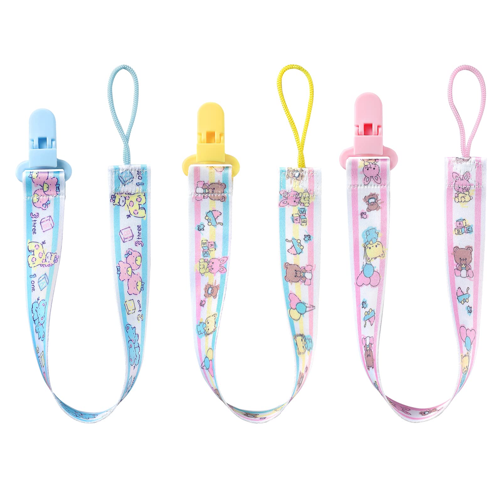 LittleForBig Adult Pacifier Clip 3 Paci Clips Set - Pink/Yellow/Blue