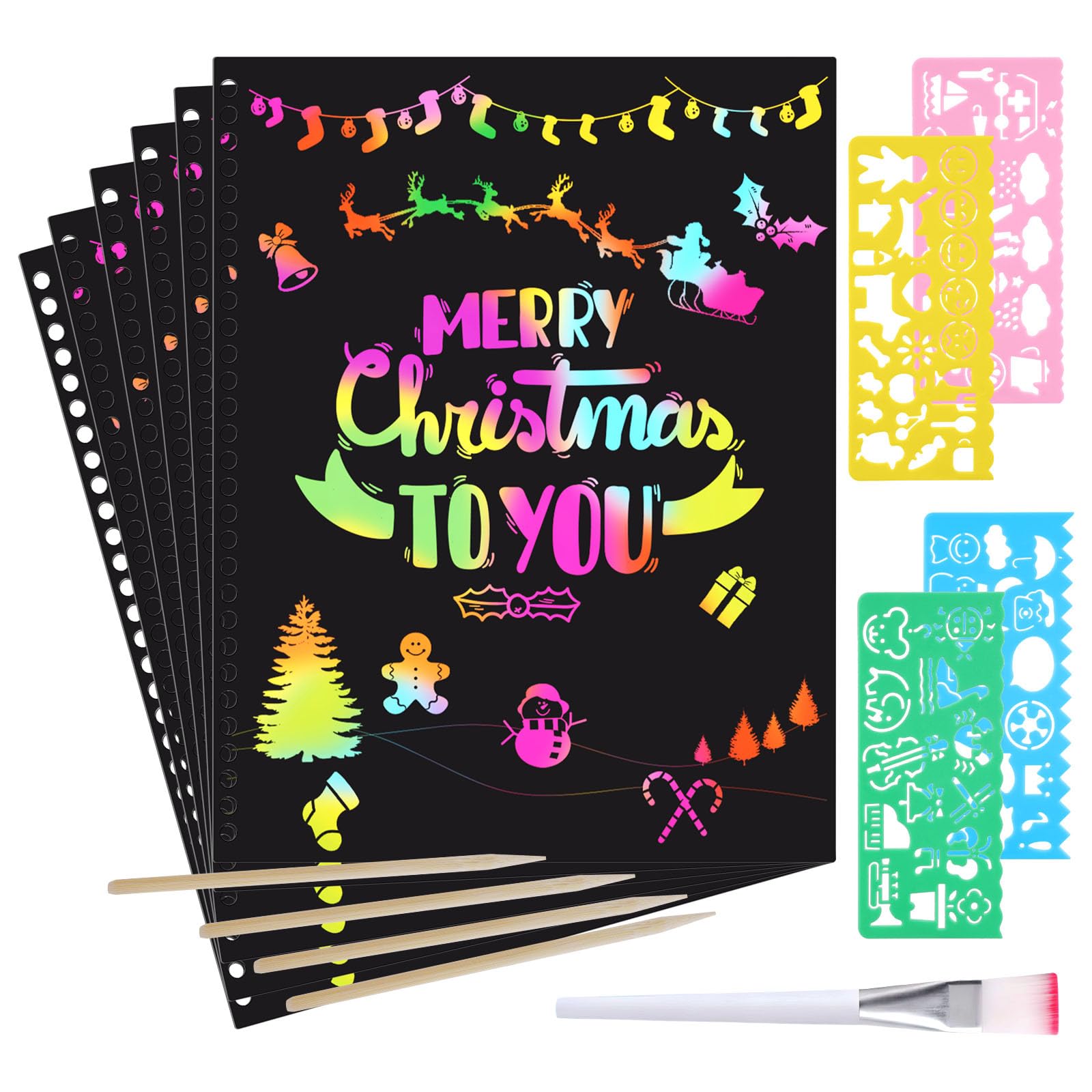 OFFCUP Scratch Art for Kids, 2 Rainbow Paper Books, Magic Rainbow Scratch Art with 4 Pens 4 Painting Pattern Kids Arts, Brush and Crafts for Ages 4-12 Boys Girls Birthday (19.5 * 26cm)