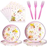 QDIRDEC Fairy Plates and Napkins Fairy Party Supplies Fairies Birthday Party Decorations for Girl Birthday Decorations, Serve 24