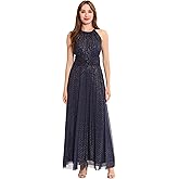 London Times Womens Mesh Halter Maxi with Ruched Waistband Event Guest of Occasion Garden Party
