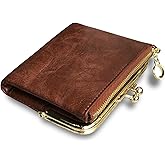 TOPKULL Womens Wallet Small Bifold Rfid Ladies Mini Vintage Coin Purse With Zipper and Kiss Lock (Brown)