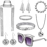 Dormklss 70s Disco Accessories Women's Disco Costume Jewelry Set Sequin Scarf Earrings Sunglasses Bracelet Headband Disco Ball Necklace Earrings Bracelet