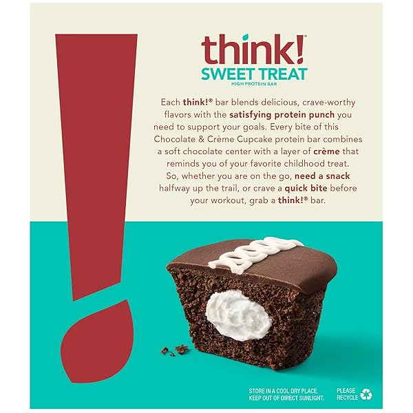 THINK! PROTEIN BARS, HIGH PROTEIN SNACKS, GLUTEN FREE, KOSHER FRIENDLY, SWEET TREAT, CHOCOLATE & CREME CUPCAKE, 10 COUNT