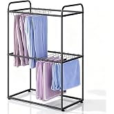 HASAKIESAA Pants Rack Stand Freestanding Trouser Rack with 26 Metal Hangers | Heavy Duty Pants Organizer for Closet, Hanging Jeans, Scarves, Towels, Adjustable Feet, Black, 24.9 x 14.8 x 37.1 Inches