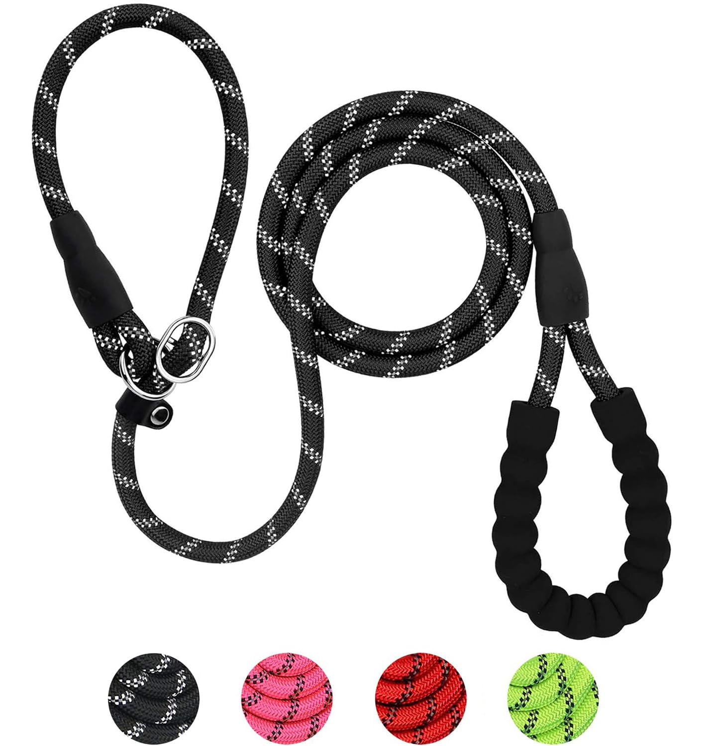 Reflective Slip Lead Dog Leash - 2m Soft Padded Handle Training Lead & Rope | Pet Lead for Small, Medium, Large Dogs and Cats (Black)