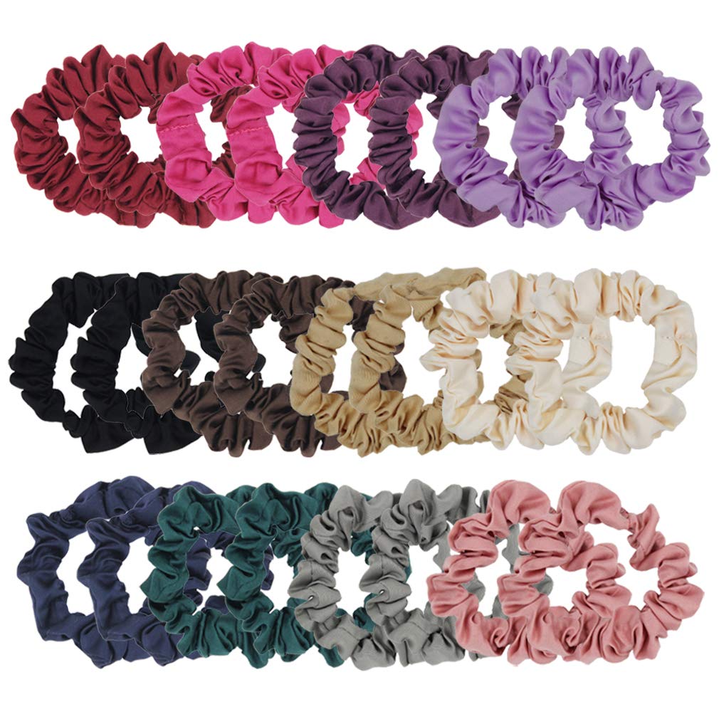 Furling Pompoms Set of 24pcs Satin Hair Bands Elastic Hair Ties Ponytail Holder Satin Fabric Hair Scrunchies for Women
