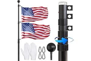 FFILY Flag Pole for Outside In Ground - 25 FT Heavy Duty Telescopic Flagpole Kit for Yard - Extra Thick Outdoor Telescoping Flag Poles with 3x5 American Flag for Residential or Commercial, Black