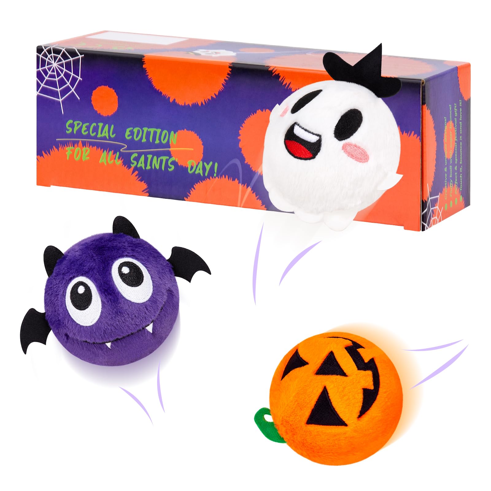 U&C Planet 3 Set Halloween Toys Plush Bouncy Balls Super Soft Plush Toys for Kids, Sensory Toys with High Bouncing up to 10FT, for Toddlers Boys Girls Ages 3+