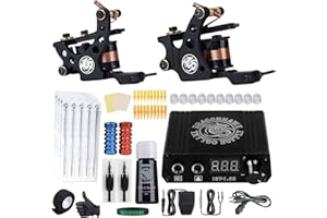 Dragonhawk Traditional Pro Complete Tattoo Kit - Two Machines Gun Easy Use Color Ink Power Supplies Disposable Needles Grips Great for Beginners & Starter Tattoo Aritsts 11-85
