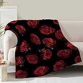 Rose Floral Blanket Gifts for Women Girls Mom Wife Birthday Christmas Valentine Present Romantic Red Roses Flower Theme Decor Bedroom Living Room Couch Sofa Kids Adults Soft Cozy Flannel Throw 60"x50"