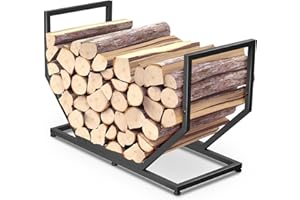 YENGOTH Firewood Rack Outdoor Indoor,31 Inch Firewood Holder,2.58ft Heavy Duty Metal Firepace Log Holder,Wood Storage Rack With Adjustable Feet，Black