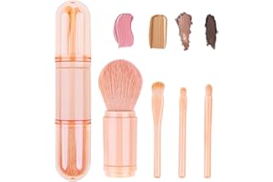 MS. WENNY Small Makeup Brush Set Pink - 4 in 1 Portable Travel Lip Brush, Highlight Brush, Eyeshadow Brush, Foundation Blending Powder Brush Retractable Mini Facial Cosmetic Brush Set