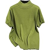 WDIRARA Women's Plus Size Mock Neck Short Sleeve Sweater Lightweight Pullover Knit Tops
