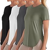 Locoowai 4 Pack Women's Workout Shirts UPF 50+ Athletic Breathable Short Sleeve Tops Quick Dry Split Hem Running Gym Yoga Tee