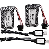 Blomiky 2 Pack 7.4V 600mAh Li-ion SM-4P Plug Rechargeable Battery and Cable Suitable for HJ812 HJ820 HJ822 TX126 RC Boat /HJ812 Battery
