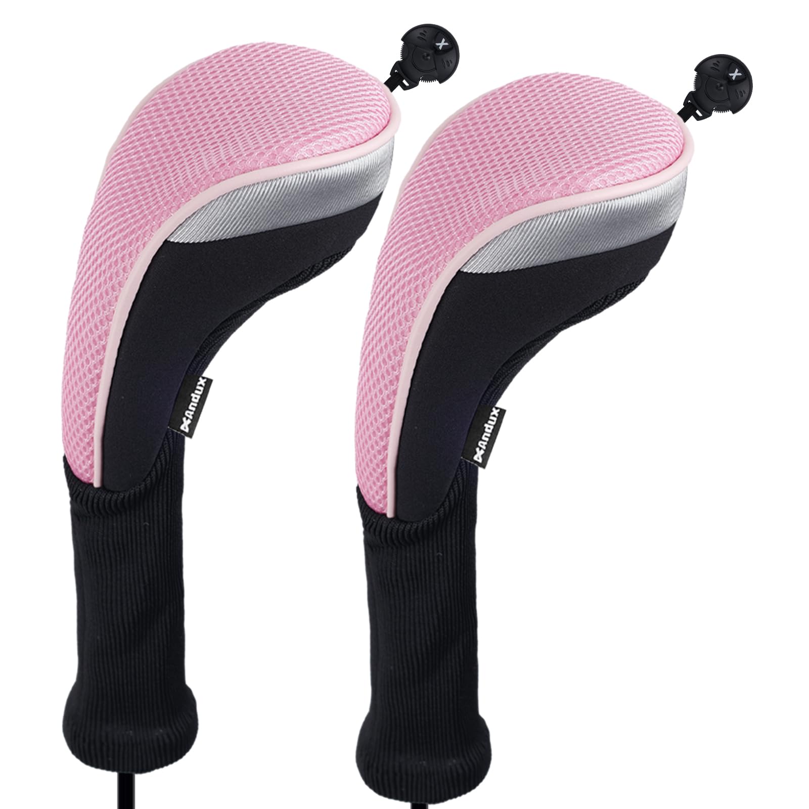 Andux Long Neck Golf Hybrid Club Head Covers with Dial No. Tag CTMT-02 2pcs Pink