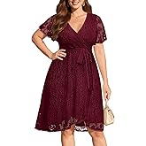 Plus Size Dresses for Wedding Guest - Women Cocktail Graduation Lace V Neck Knee Length Dress