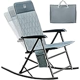 Timber Ridge 3-Level Adjustable Rocking Camping Chair, Padded High Back Outdoor Rocking Chair with Side Pocket, Portable Folding Rocker for Adults, Supports 300 LBS for Lawn, Patio, Porch