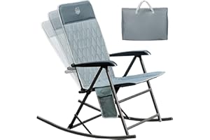 TIMBER RIDGE 3-Level Adjustable Rocking Camping Chair, Padded High Back Outdoor Rocking Chair with Side Pocket, Portable Folding Rocker for Adults, Supports 300 LBS for Lawn, Patio, Porch