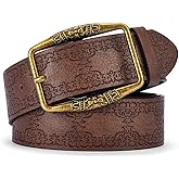 Bemous Western Belt for Jeans Vintage Brown Leather Belts Cowgirl Belts for Women