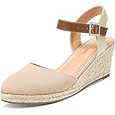 PIZZ ANNU Women's Espadrille Low Wedge Heel Sandals with Buckle Ankle Strap Close Toe Casual Dressy Summer Platform Shoes