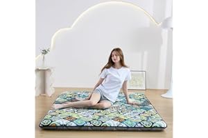 Zelladorra Japanese Floor Mattress Queen, Anti-Slip Japanese Futon Foldable Tatami Mat for Guests, Boho Green Checkered