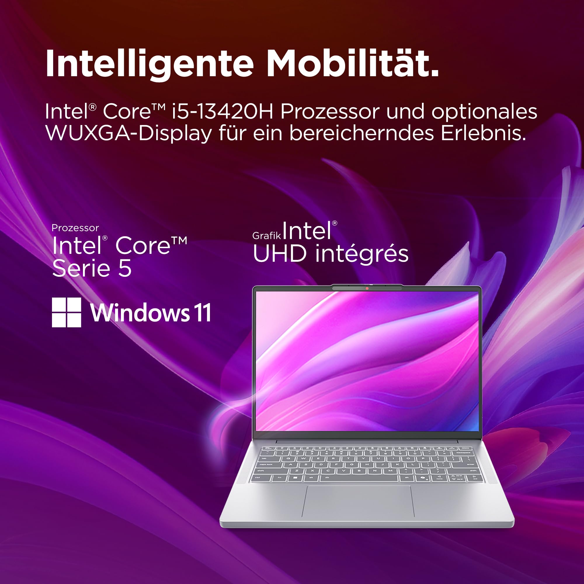 Lenovo IdeaPad Slim 3i Laptop | 14" WUXGA Display | Intel Core i5 13420H | 16GB RAM | 512GB SSD | Intel UHD Grafik | Win11 | QWERTZ | Luna Grau | 3 Monate Premium Care 2
