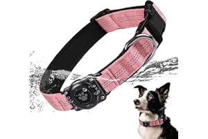 FURRIGO AirTag Dog Collar, IP68 Waterproof Air Tag Dog Collar Holder, Reflective, Ultra-Durable, Comfortable Padded, Heavy Duty Dog Collars for Small Medium Large Dogs (M (12.6"-17.1"), Pink)