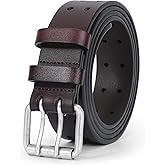JASGOOD Men Double Prong PU Leather Belt Casual Work Heavy Duty Belt Double Grommet Holes Belt for Jeans