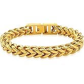 Hoyazvet Mens Franco Chain Bracelet - 5MM, 8MM, 10MM Width - Stainless Steel/Black Metal/18K Gold Metal - Fold Over Clasp Jewelry Gift for Men, Dad, Husband