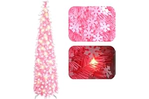 LHMTQVK Valentines Day Lights Decoration Gifts for Mom Christmas Tree with LED Light, 5Ft Artificial Christmas Tree with White Snowflake, Pencil Xmas Tree for Home Party Office Fireplace Holiday Decorations