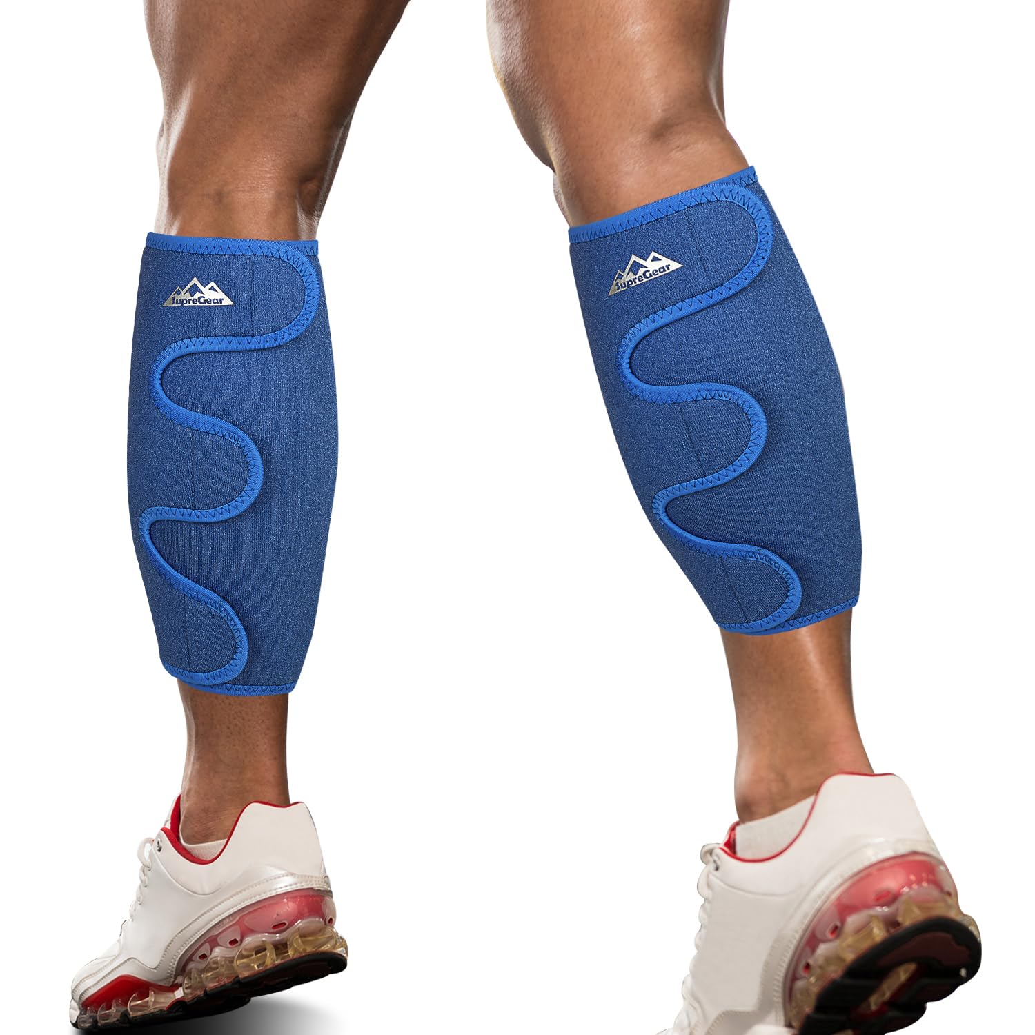 supregear Calf Support Brace, 2 Pack Shin Splint Compression Men Women Adjustable Calf Wrap Sleeve for Muscle Swelling Pain Relief Hiking Training Comfortable Breathable Calf Support, Blue