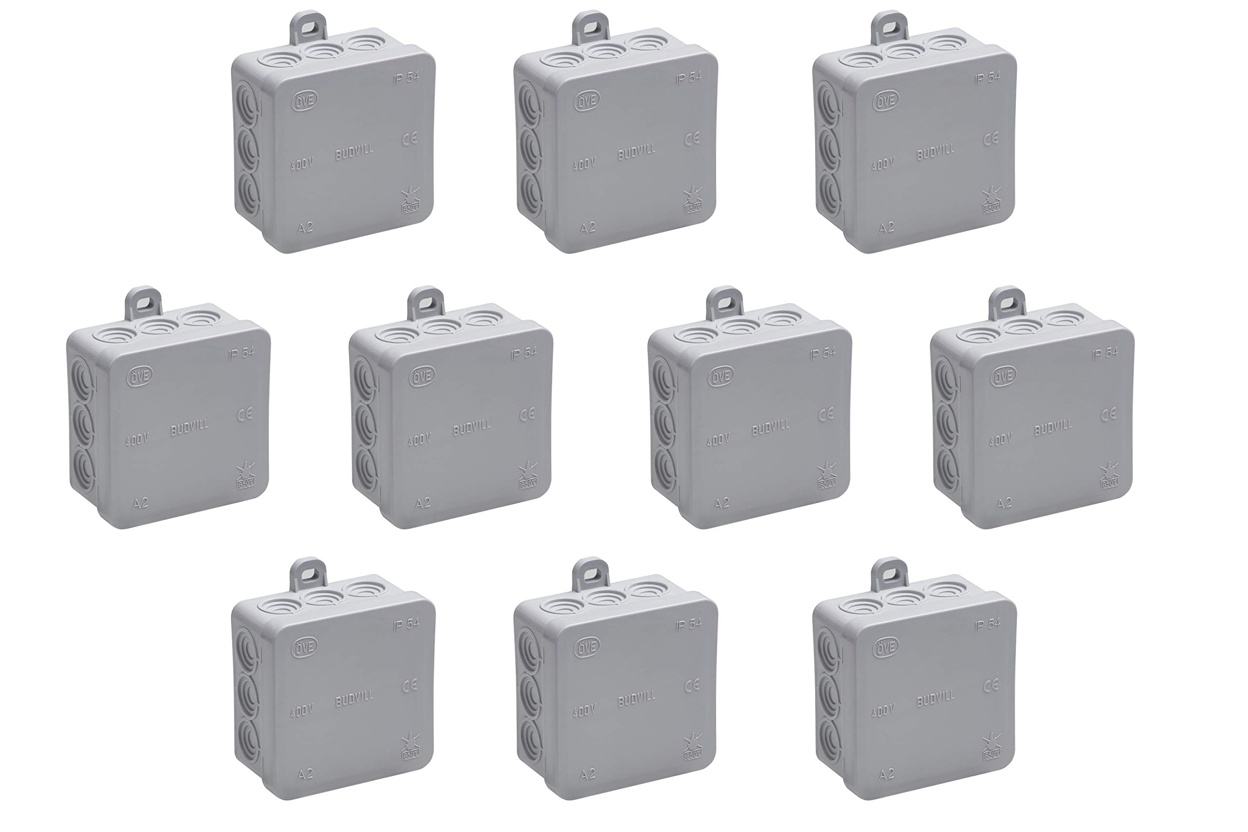 Meister 7463020 Junction Box Surface-Mounted - 75 x 75 x 37 mm - Pack of 10-12 Cable Entry - Splash-Proof, Grey